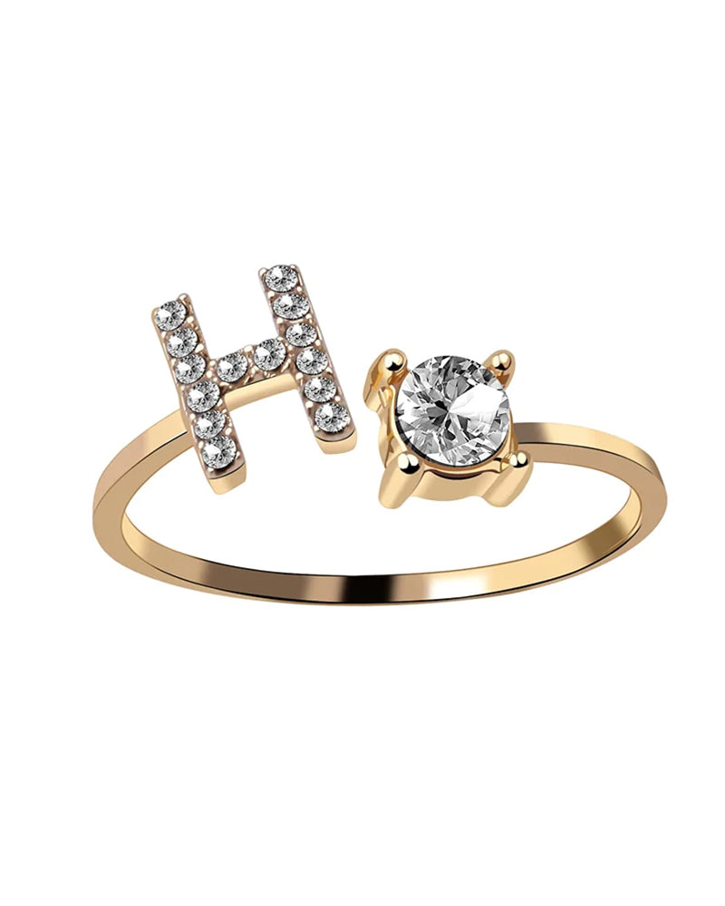 Bague ouverte en zircone avec initiales