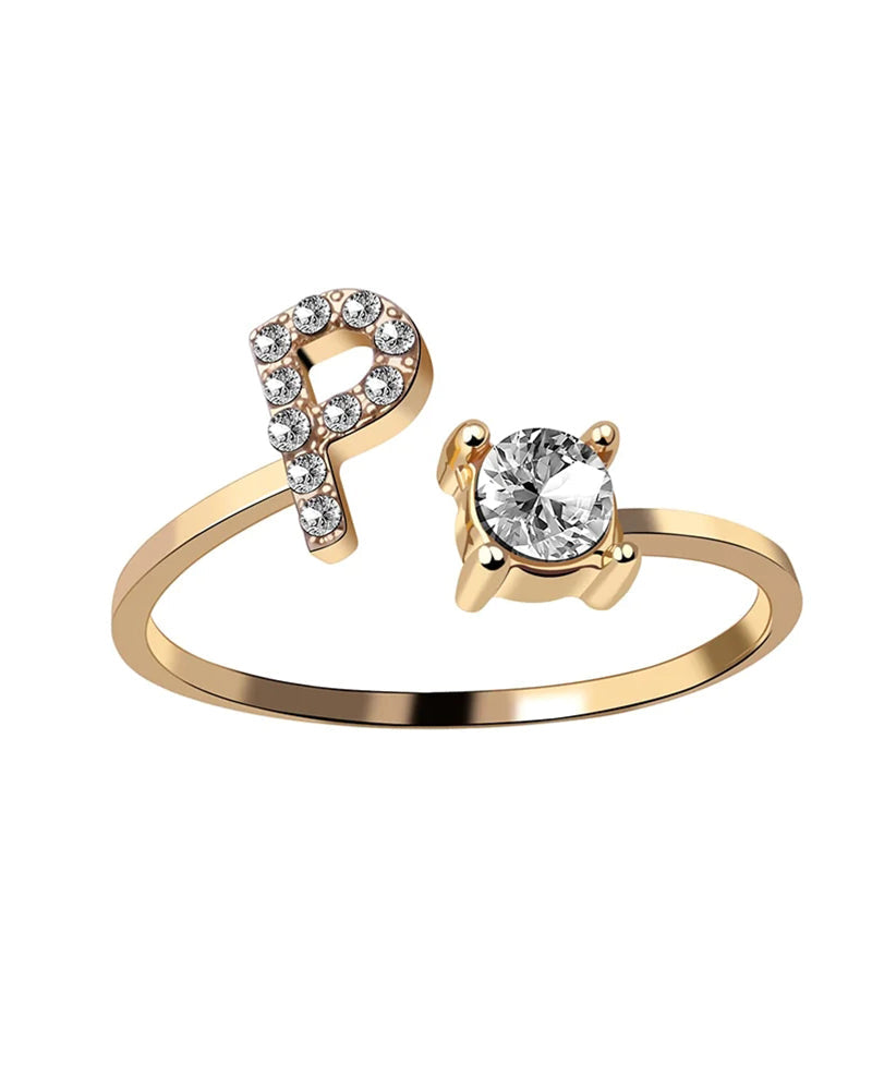 Bague ouverte en zircone avec initiales