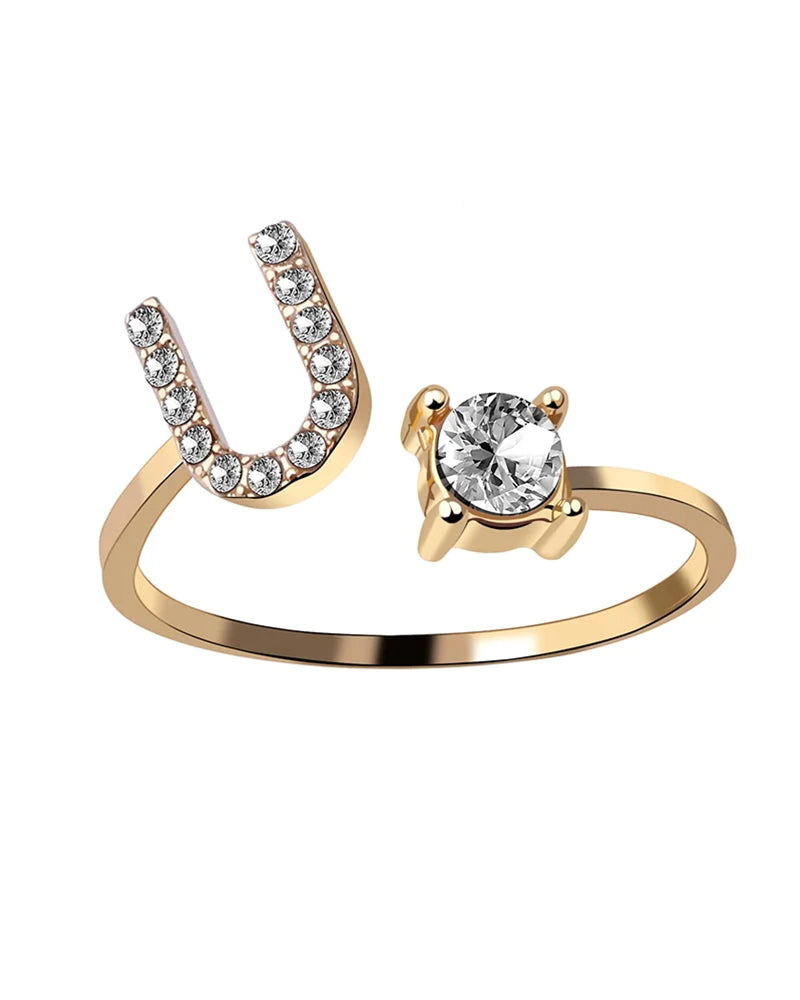Bague ouverte en zircone avec initiales