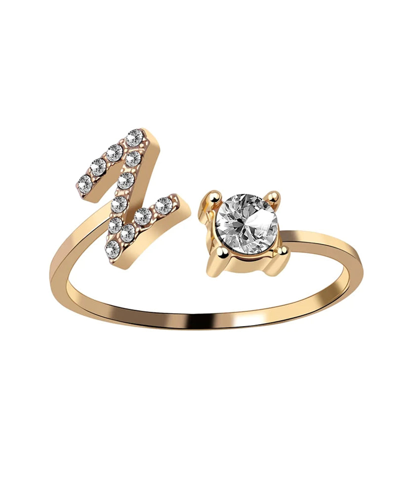 Bague ouverte en zircone avec initiales