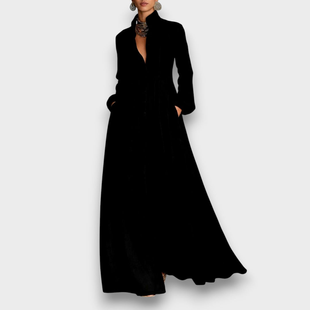 Serena - Robe Maxi avec Boutons Frontaux Fluides