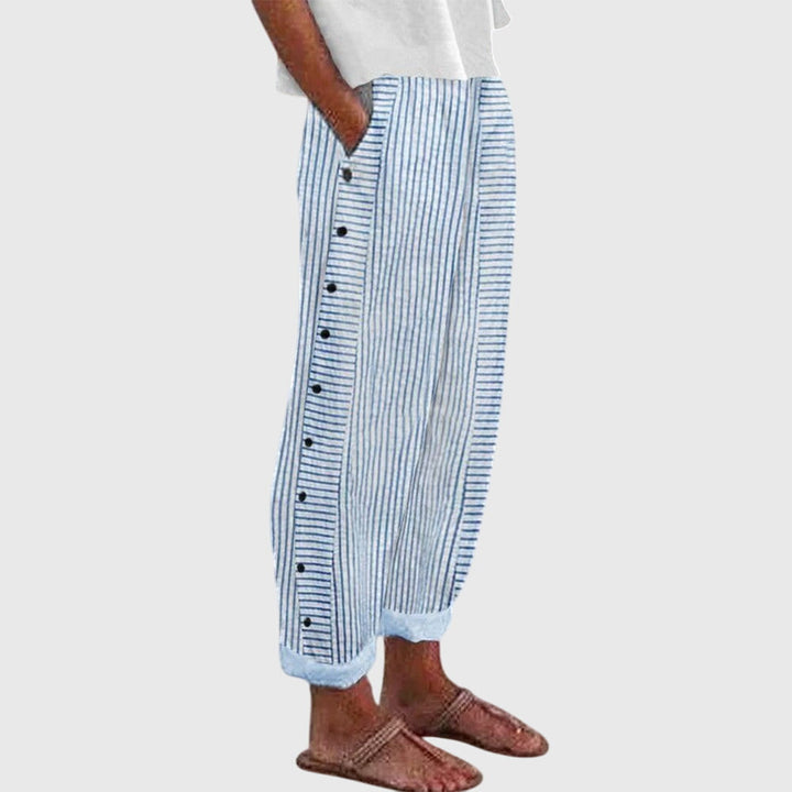 Rosalie | Pantalon Rayé Boutonné Style Bohème