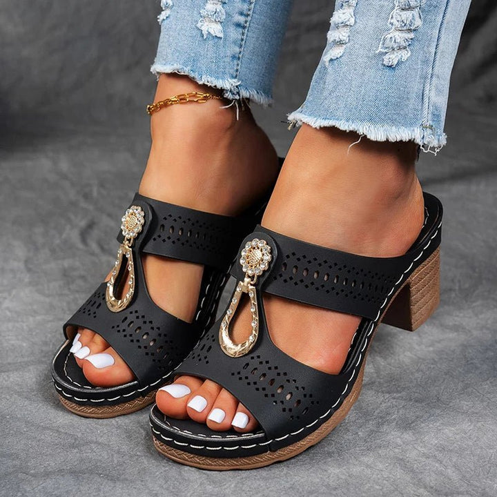 Roxane | Mules Talon Bloc Ajourées Bijou