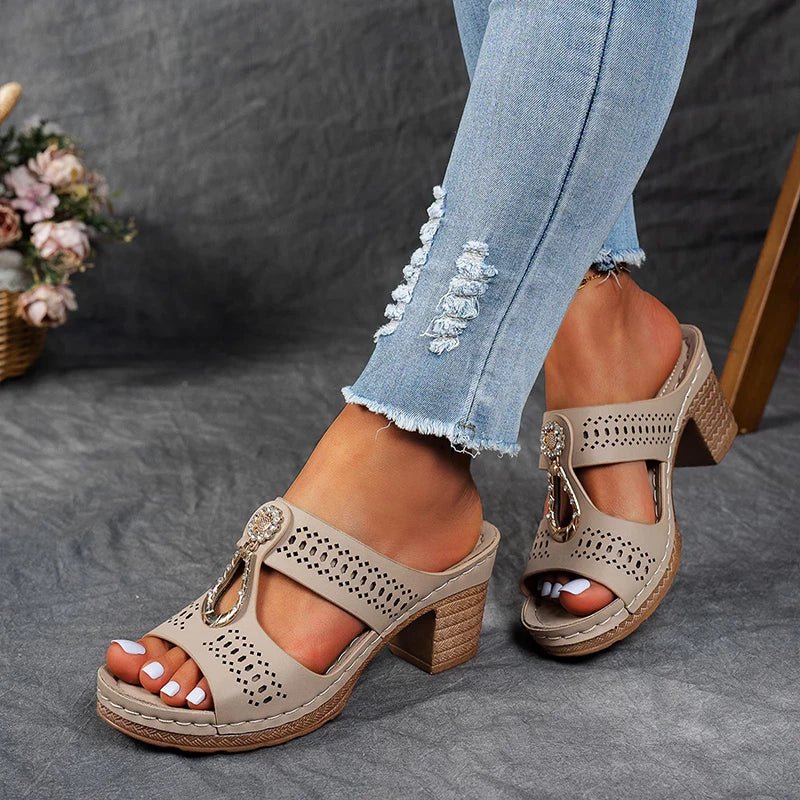 Roxane | Mules Talon Bloc Ajourées Bijou